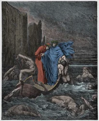 Inferno, Canto 8: The soul of the Florentine Philippo Argenti accosts the poets on the Styx (illustration from The Divine Comedy)